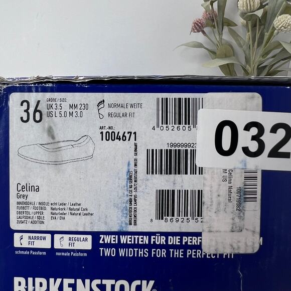 Birkenstock Celina Leather Slip On Grey 1004671 Women’s 5/EU 36 NWB FLAW Regular - Picture 10 of 13